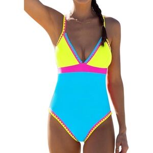❤️HOST PICK❤️Neon Color Block One Piece Bathing Suit